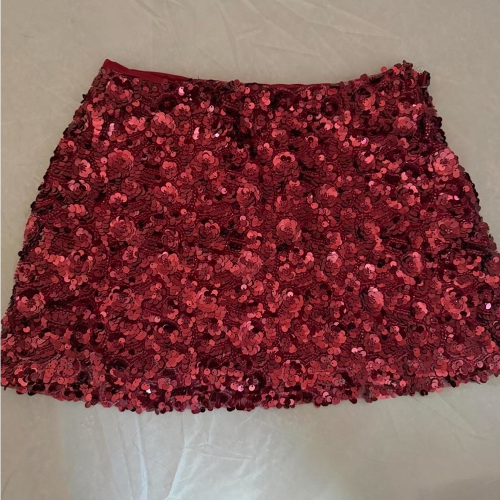 White Fox Boutique Red Sequin Mini Skirt